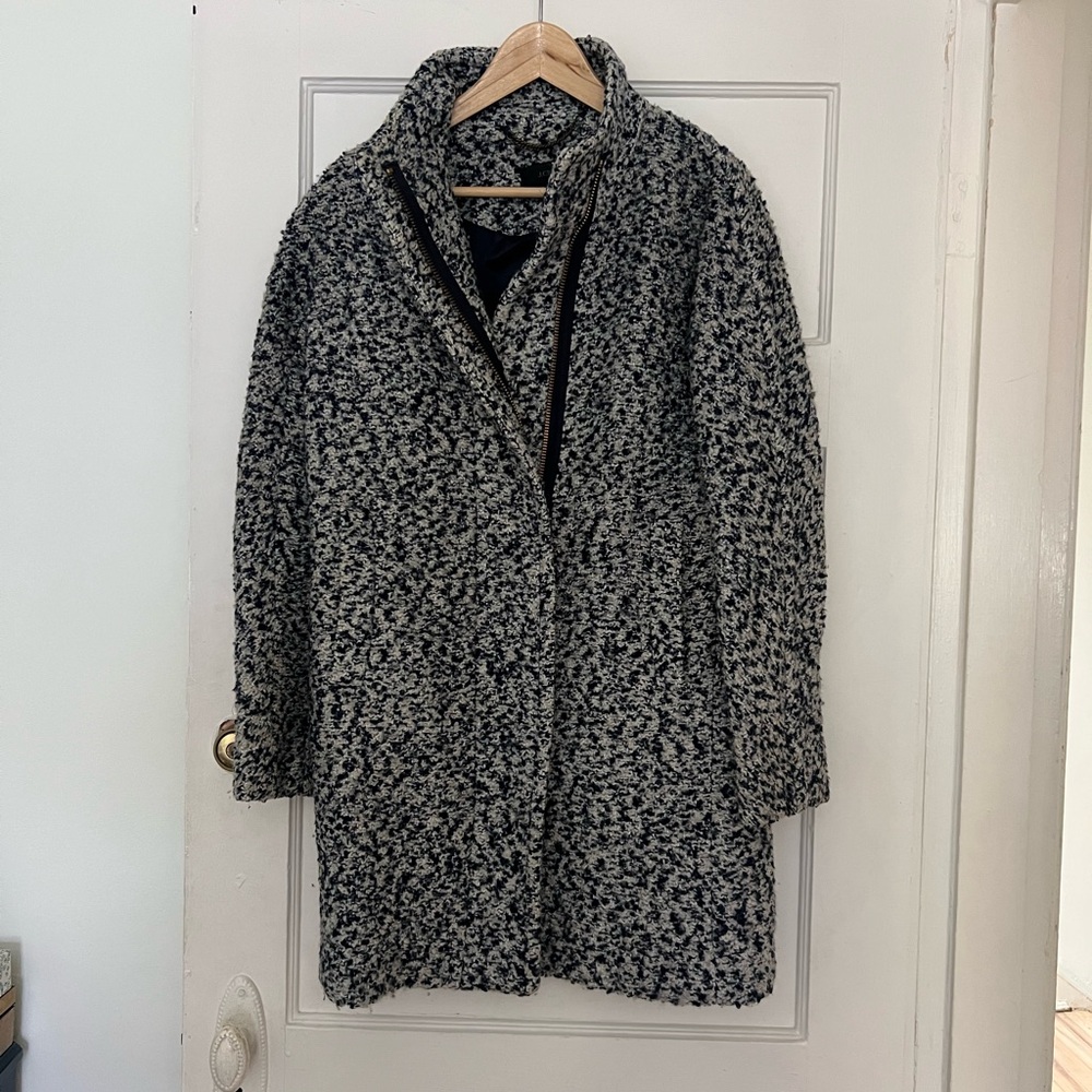 Women's Blue and White boucle j crew cocoon Coat